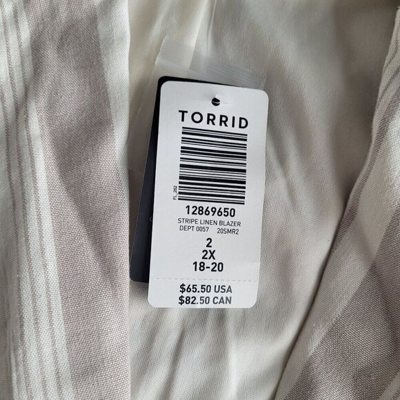 Torrid Womens Linen Blend Button Blazer Size 2x Striped Lightweight Nwt - Picture 3 of 9